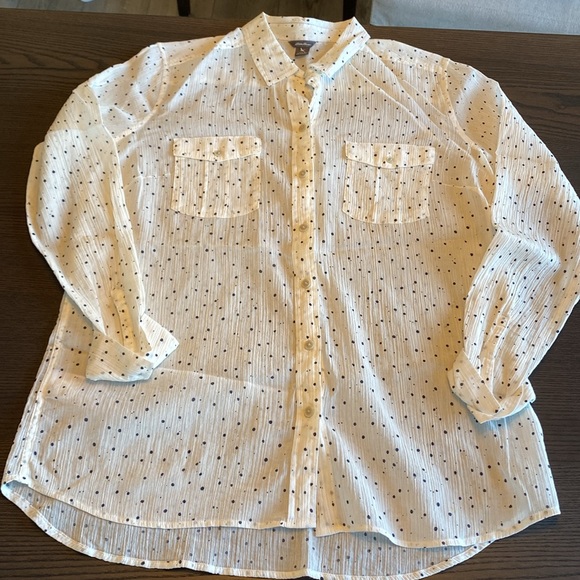 Eddie Bauer womens long sleeve black polka dot sheer top - size L - Picture 4 of 10